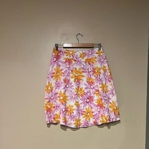 Liz Claiborne Skirt Sz 6P Bright Floral Lined Floral Knee Length 100% Linen